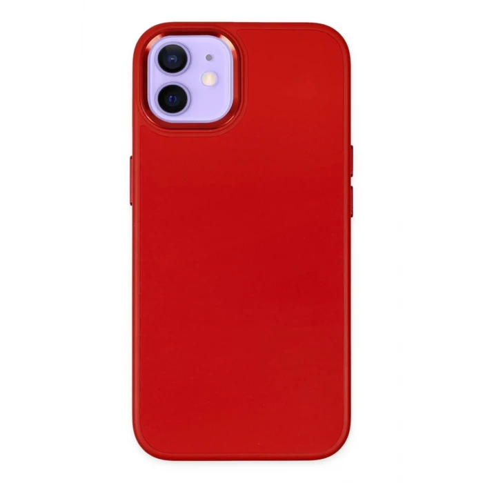 Newface Apple iPhone 12 Kılıf Asya Deri Silikon - Kırmızı