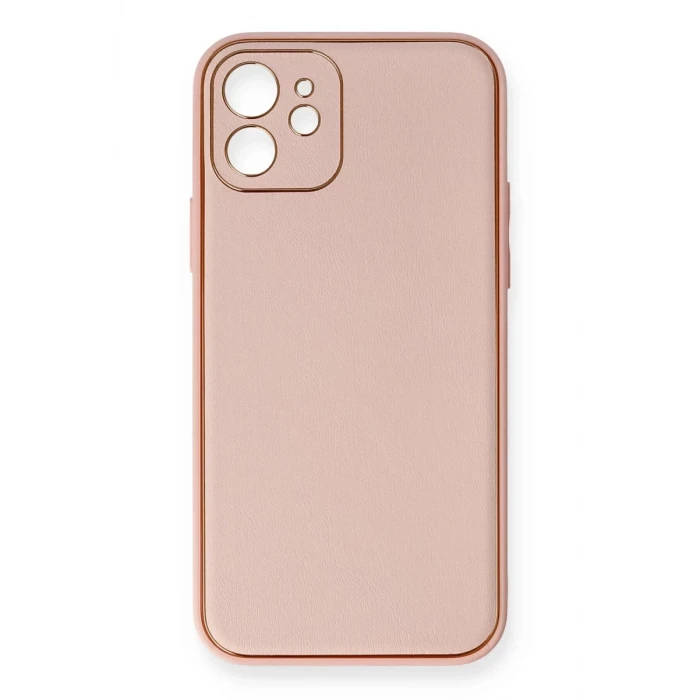 Newface Apple iPhone 12 Kılıf Coco Deri Silikon Kapak - Pembe