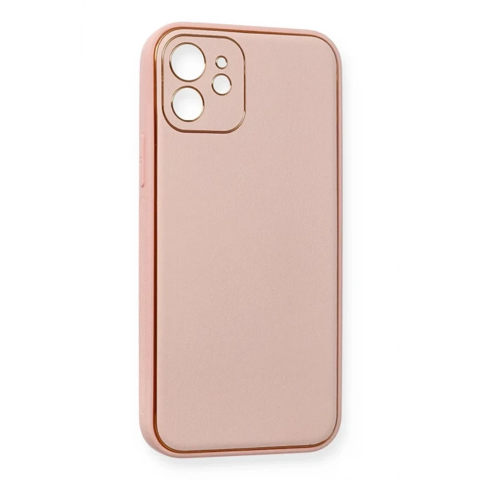 Newface Apple iPhone 12 Kılıf Coco Deri Silikon Kapak - Pembe
