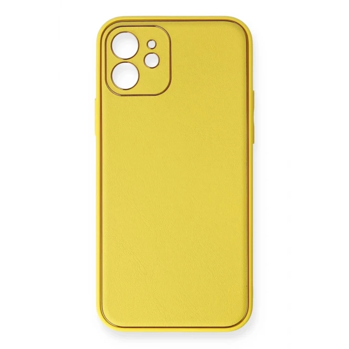 Newface Apple iPhone 12 Kılıf Coco Deri Silikon Kapak - Sarı