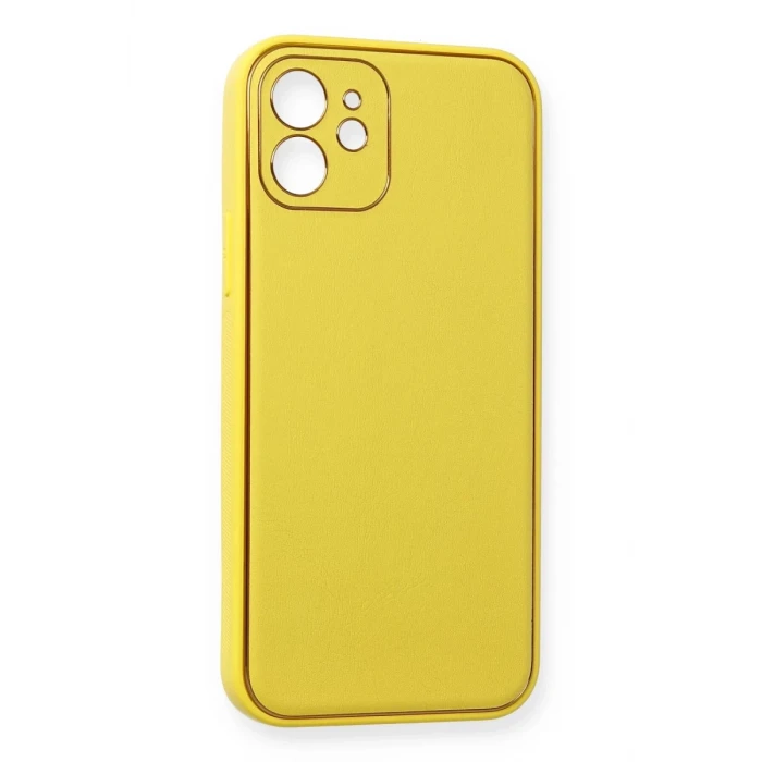 Newface Apple iPhone 12 Kılıf Coco Deri Silikon Kapak - Sarı