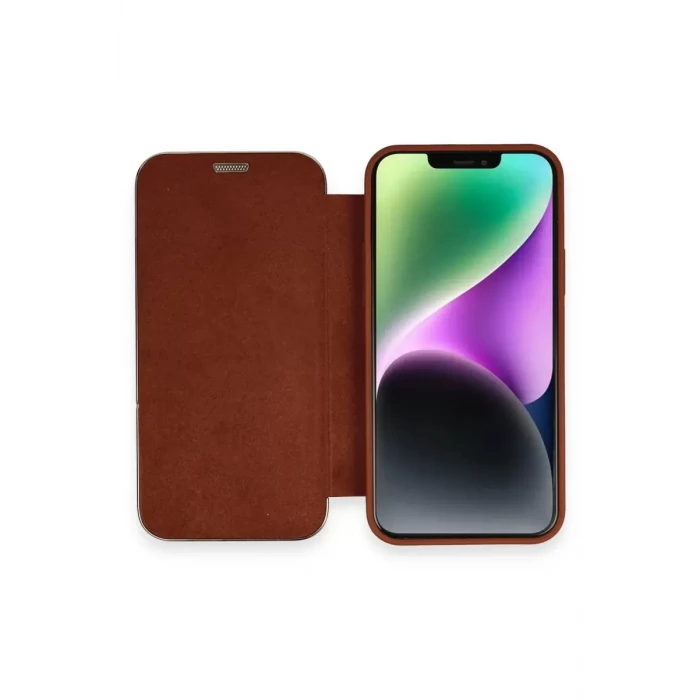Newface Apple iPhone 12 Kılıf Dolpin Kapaklı - Kahverengi