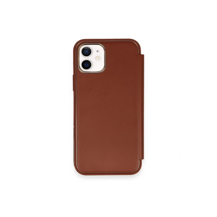 Newface Apple iPhone 12 Kılıf Dolpin Kapaklı - Kahverengi