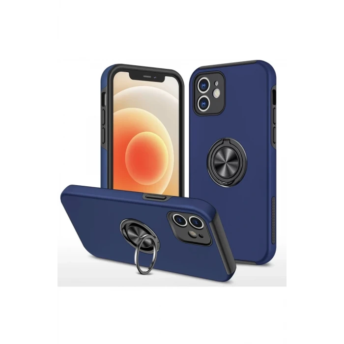 Newface Apple iPhone 12 Kılıf Elit Yüzüklü Kapak - Lacivert