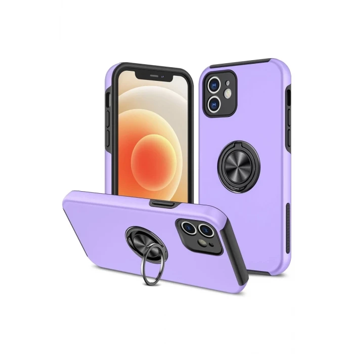 Newface Apple iPhone 12 Kılıf Elit Yüzüklü Kapak - Mor