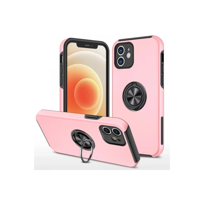 Newface Apple iPhone 12 Kılıf Elit Yüzüklü Kapak - Pembe