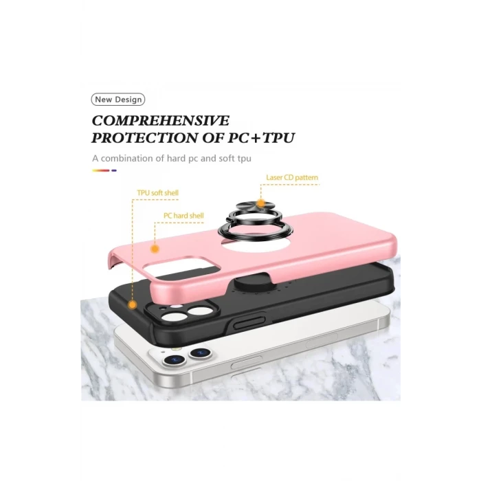 Newface Apple iPhone 12 Kılıf Elit Yüzüklü Kapak - Pembe