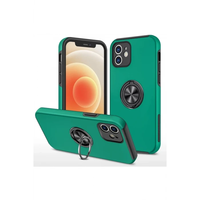 Newface Apple iPhone 12 Kılıf Elit Yüzüklü Kapak - Yeşil