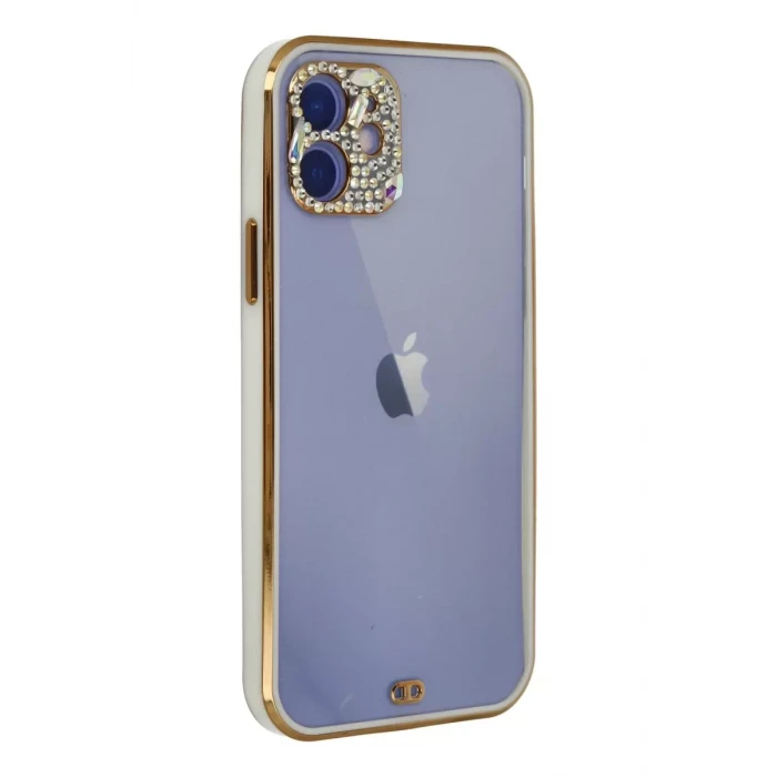 Newface Apple iPhone 12 Kılıf Liva Taşlı Silikon - Beyaz