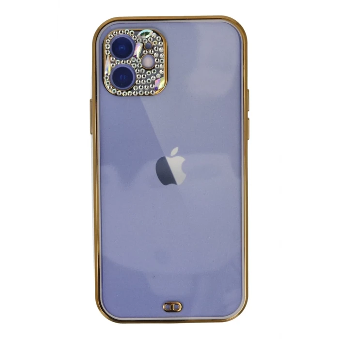 Newface Apple iPhone 12 Kılıf Liva Taşlı Silikon - Mor