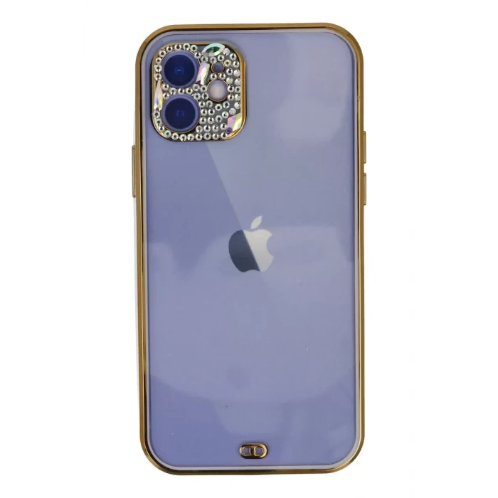 Newface Apple iPhone 12 Kılıf Liva Taşlı Silikon - Mor