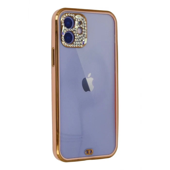 Newface Apple iPhone 12 Kılıf Liva Taşlı Silikon - Pembe