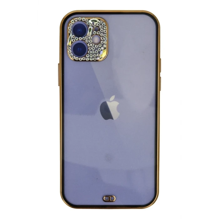 Newface Apple iPhone 12 Kılıf Liva Taşlı Silikon - Siyah
