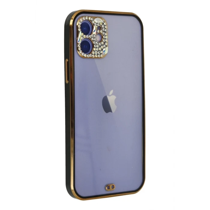 Newface Apple iPhone 12 Kılıf Liva Taşlı Silikon - Siyah