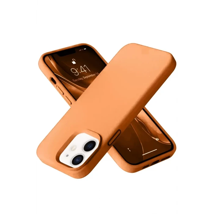 Newface Apple iPhone 12 Kılıf Nano içi Kadife Silikon - Turuncu