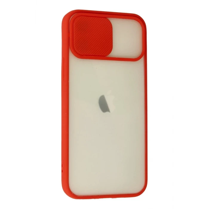 Newface Apple iPhone 12 Kılıf Palm Buzlu Kamera Sürgülü Silikon - Kırmızı