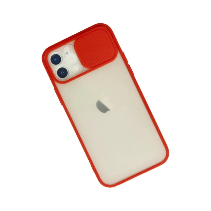 Newface Apple iPhone 12 Kılıf Palm Buzlu Kamera Sürgülü Silikon - Kırmızı