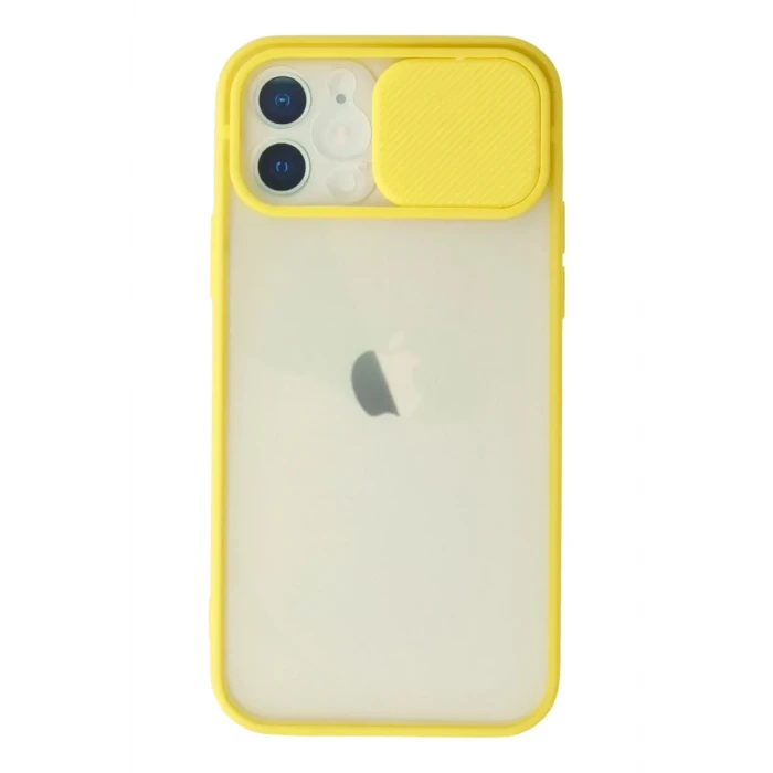 Newface Apple iPhone 12 Kılıf Palm Buzlu Kamera Sürgülü Silikon - Sarı