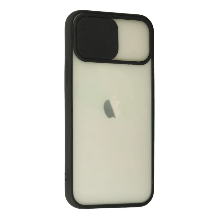 Newface Apple iPhone 12 Kılıf Palm Buzlu Kamera Sürgülü Silikon - Siyah
