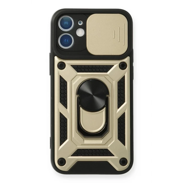 Newface Apple iPhone 12 Kılıf Pars Lens Yüzüklü Silikon - Gold
