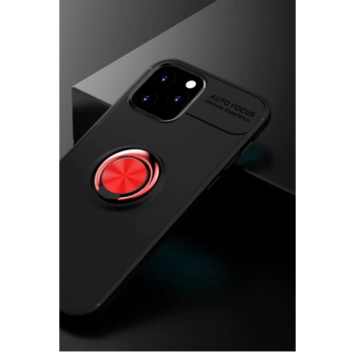 Newface Apple iPhone 12 Kılıf Range Yüzüklü Silikon - Siyah-Kırmızı