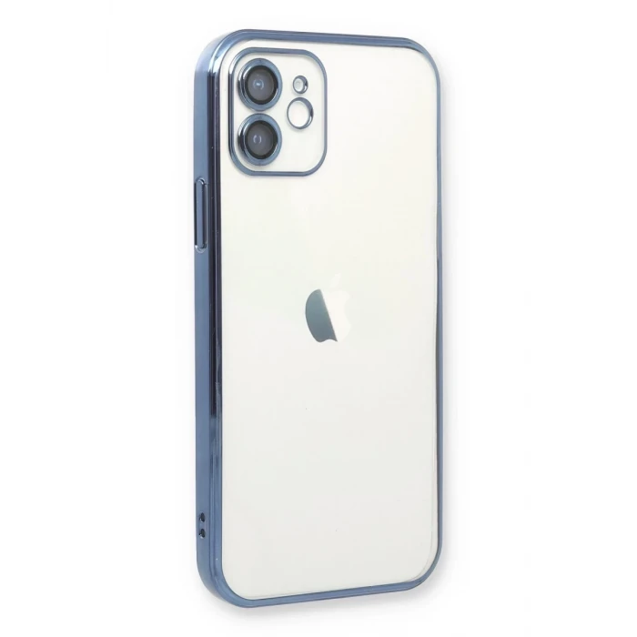Newface Apple iPhone 12 Kılıf Razer Lensli Silikon - Açık Mavi