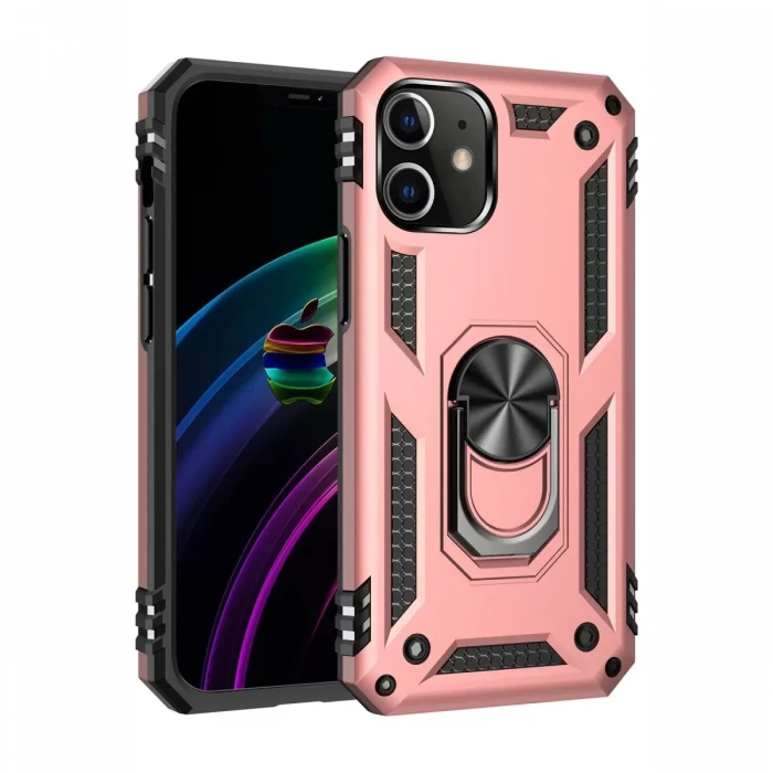 Newface Apple iPhone 12 Kılıf Sofya Yüzüklü Silikon Kapak - Rose