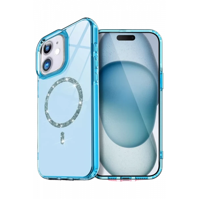 Newface Apple iPhone 12 Live Diamond Magsafe Kapak - Mavi