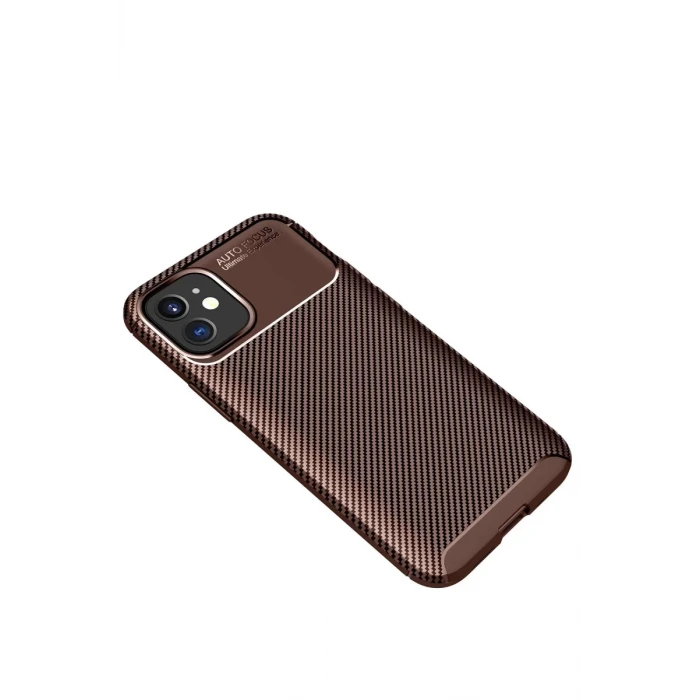 Newface Apple iPhone 12 Mini Kılıf Auto Focus Karbon Kapak - Kahverengi