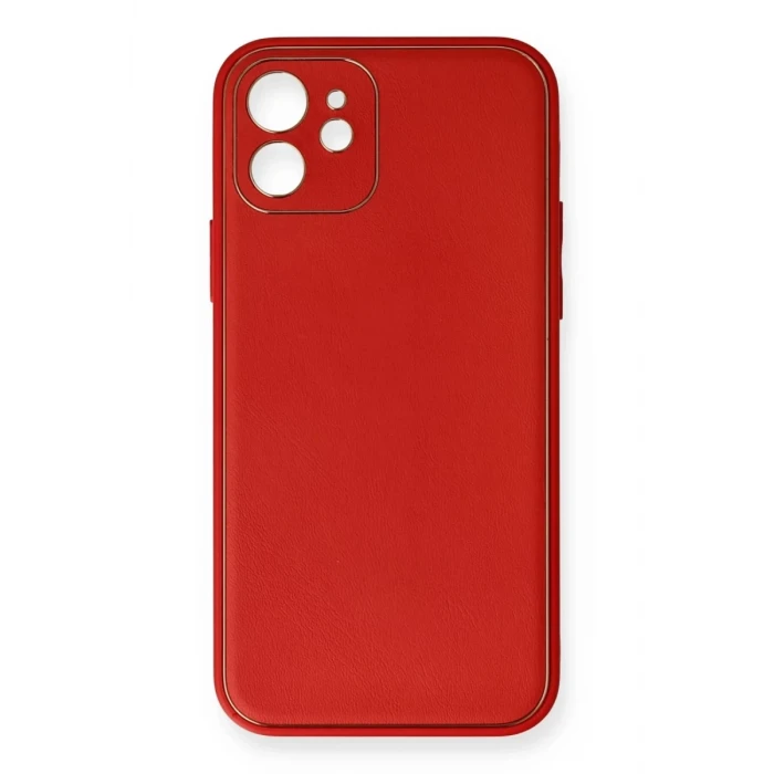 Newface Apple iPhone 12 Mini Kılıf Coco Deri Silikon Kapak - Kırmızı