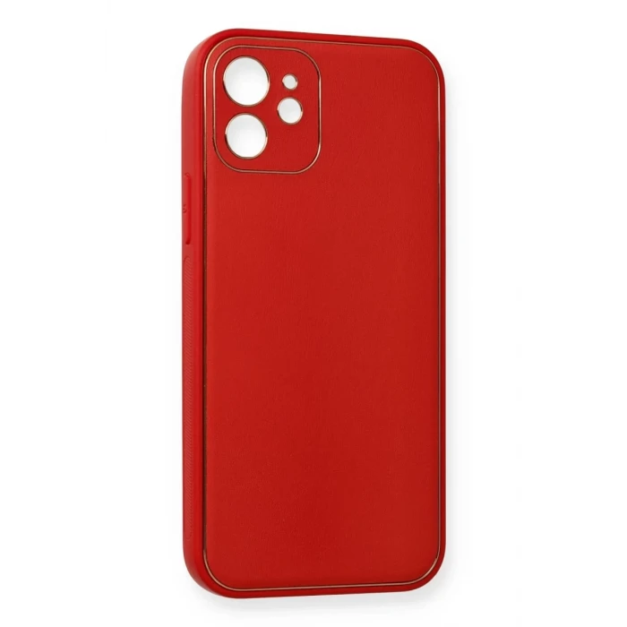 Newface Apple iPhone 12 Mini Kılıf Coco Deri Silikon Kapak - Kırmızı