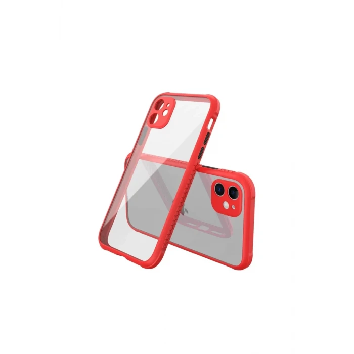 Newface Apple iPhone 12 Mini Kılıf Miami Şeffaf Silikon - Kırmızı