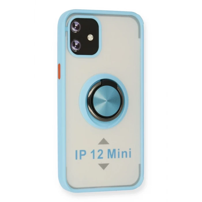 Newface Apple iPhone 12 Mini Kılıf Montreal Yüzüklü Silikon Kapak - Buz Mavi