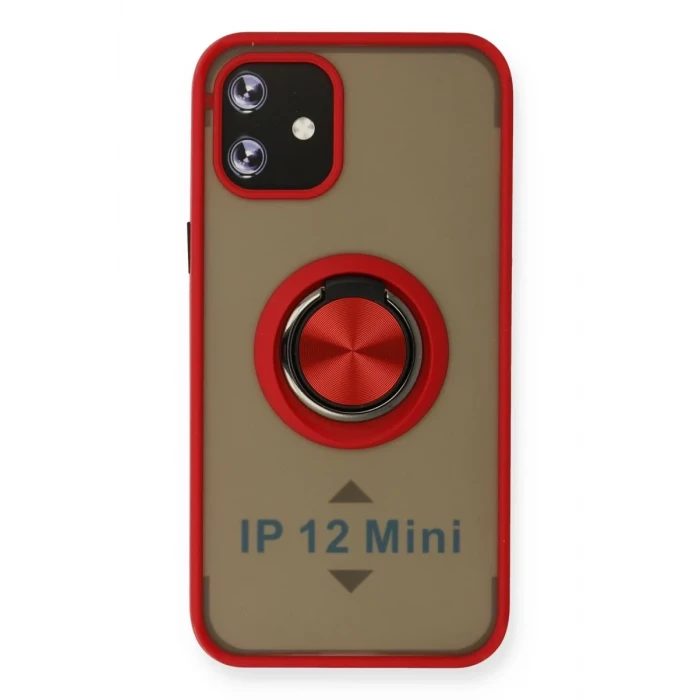 Newface Apple iPhone 12 Mini Kılıf Montreal Yüzüklü Silikon Kapak - Kırmızı