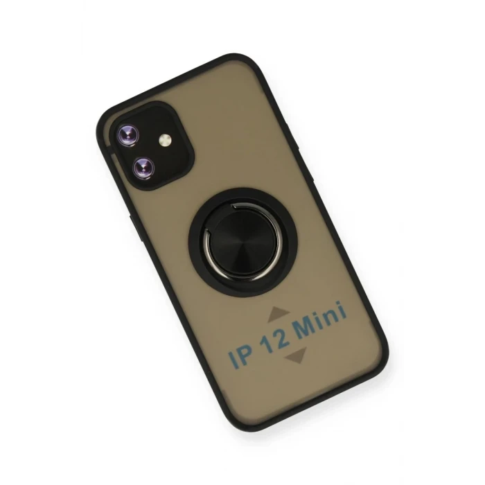 Newface Apple iPhone 12 Mini Kılıf Montreal Yüzüklü Silikon Kapak - Siyah