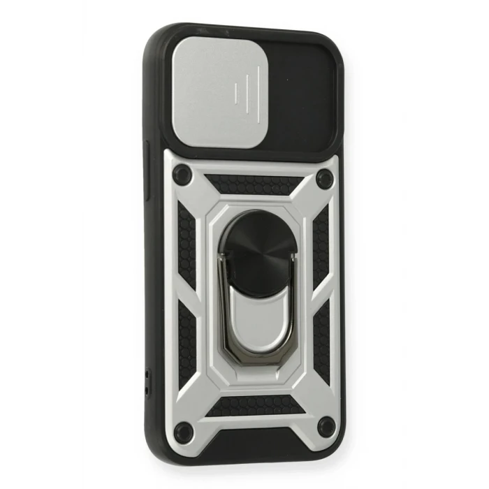 Newface Apple iPhone 12 Mini Kılıf Pars Lens Yüzüklü Silikon - Gümüş