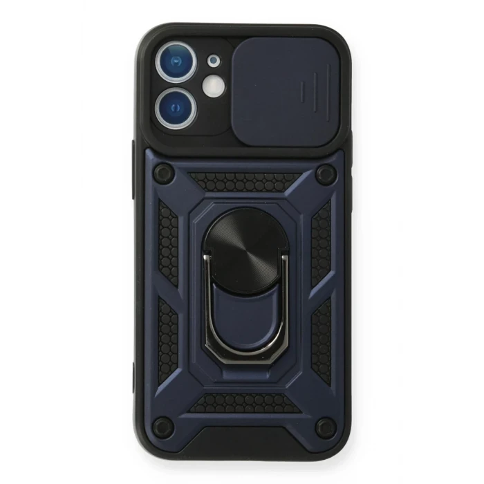 Newface Apple iPhone 12 Mini Kılıf Pars Lens Yüzüklü Silikon - Lacivert