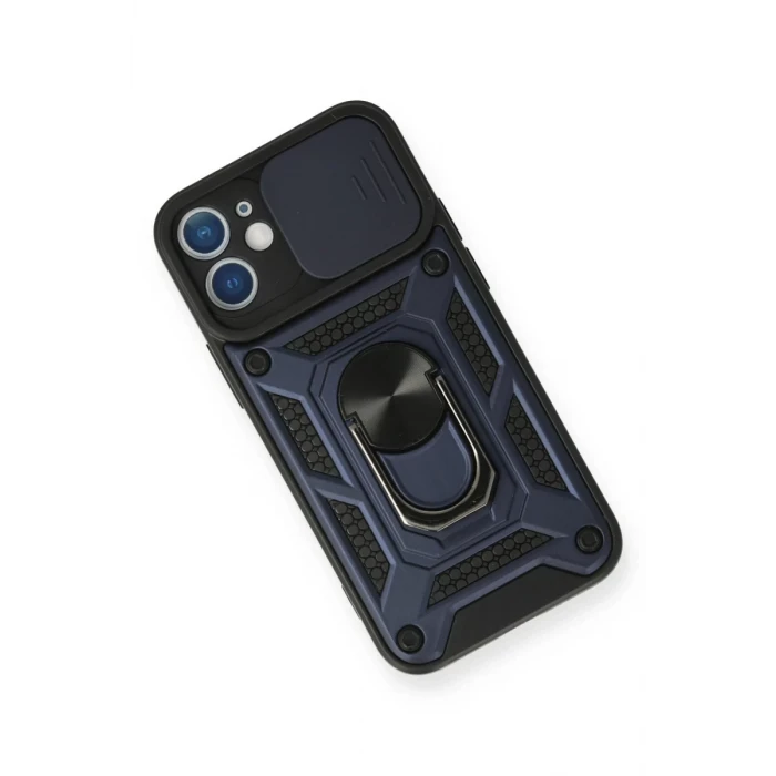 Newface Apple iPhone 12 Mini Kılıf Pars Lens Yüzüklü Silikon - Lacivert
