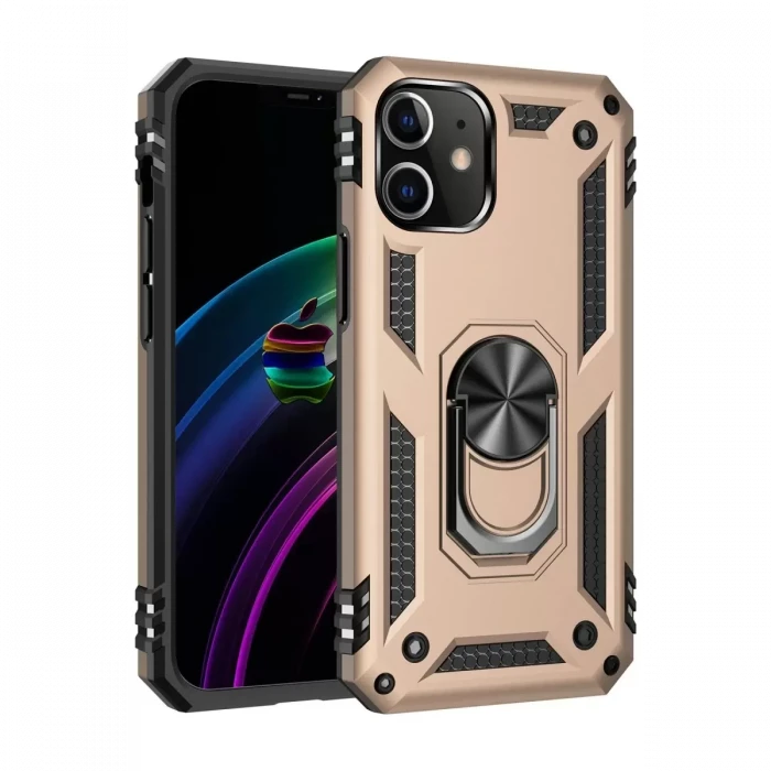 Newface Apple iPhone 12 Mini Kılıf Sofya Yüzüklü Silikon Kapak - Gold