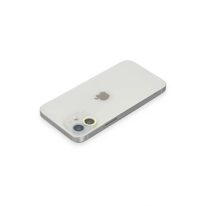 Newface Apple iPhone 12 Mini Renkli Kamera Lens Koruma Cam - Sarı-Mavi
