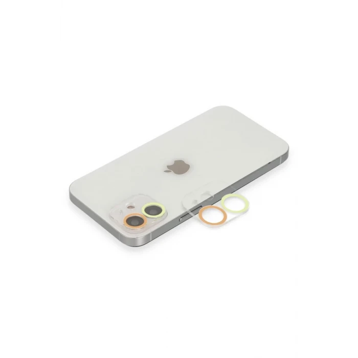 Newface Apple iPhone 12 Mini Renkli Kamera Lens Koruma Cam - Sarı-Turuncu