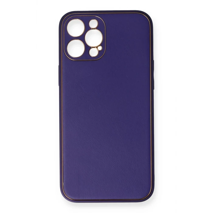 Newface Apple iPhone 12 Pro Kılıf Coco Deri Silikon Kapak - Mor