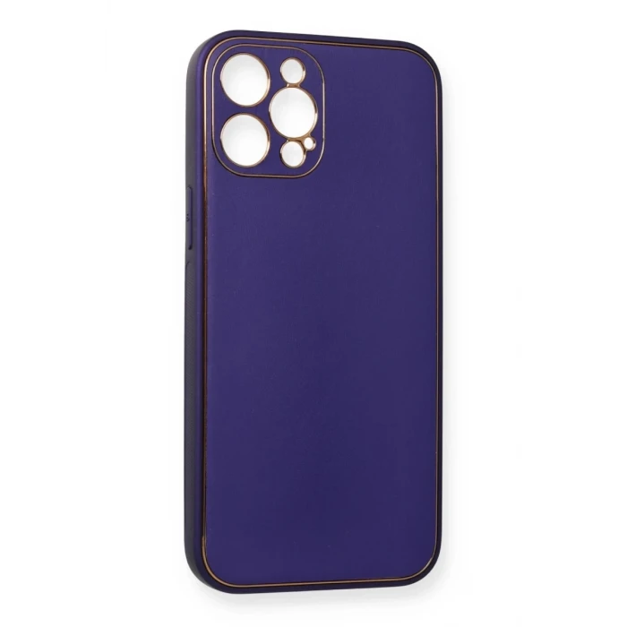 Newface Apple iPhone 12 Pro Kılıf Coco Deri Silikon Kapak - Mor