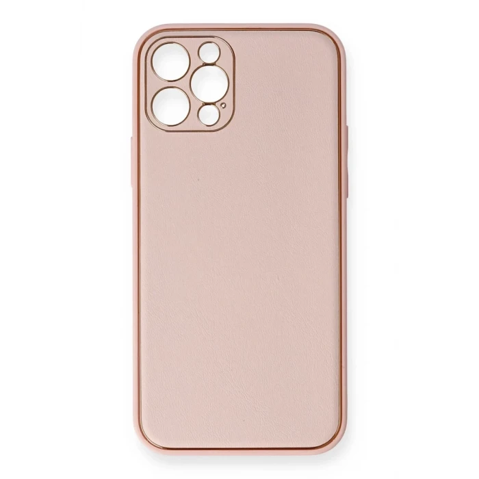 Newface Apple iPhone 12 Pro Kılıf Coco Deri Silikon Kapak - Pembe