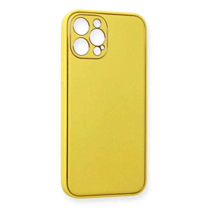 Newface Apple iPhone 12 Pro Kılıf Coco Deri Silikon Kapak - Sarı