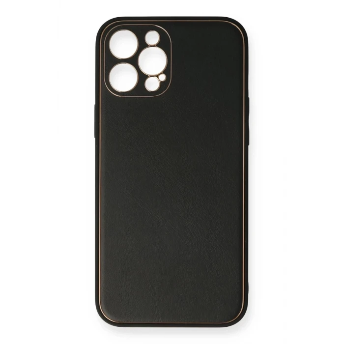 Newface Apple iPhone 12 Pro Kılıf Coco Deri Silikon Kapak - Siyah