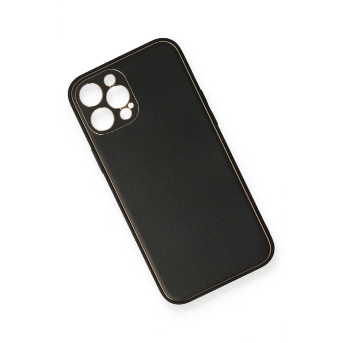 Newface Apple iPhone 12 Pro Kılıf Coco Deri Silikon Kapak - Siyah