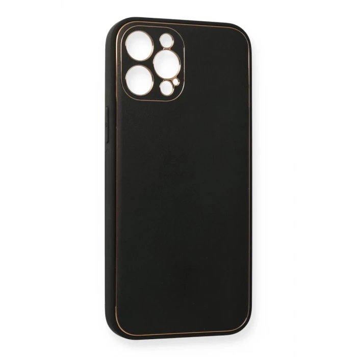 Newface Apple iPhone 12 Pro Kılıf Coco Deri Silikon Kapak - Siyah
