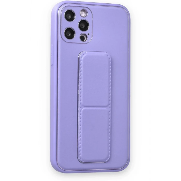 Newface Apple iPhone 12 Pro Kılıf Coco Deri Standlı Kapak - Koyu Lila