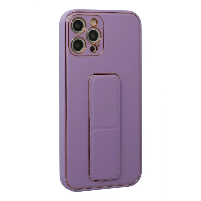 Newface Apple iPhone 12 Pro Kılıf Coco Deri Standlı Kapak - Lila